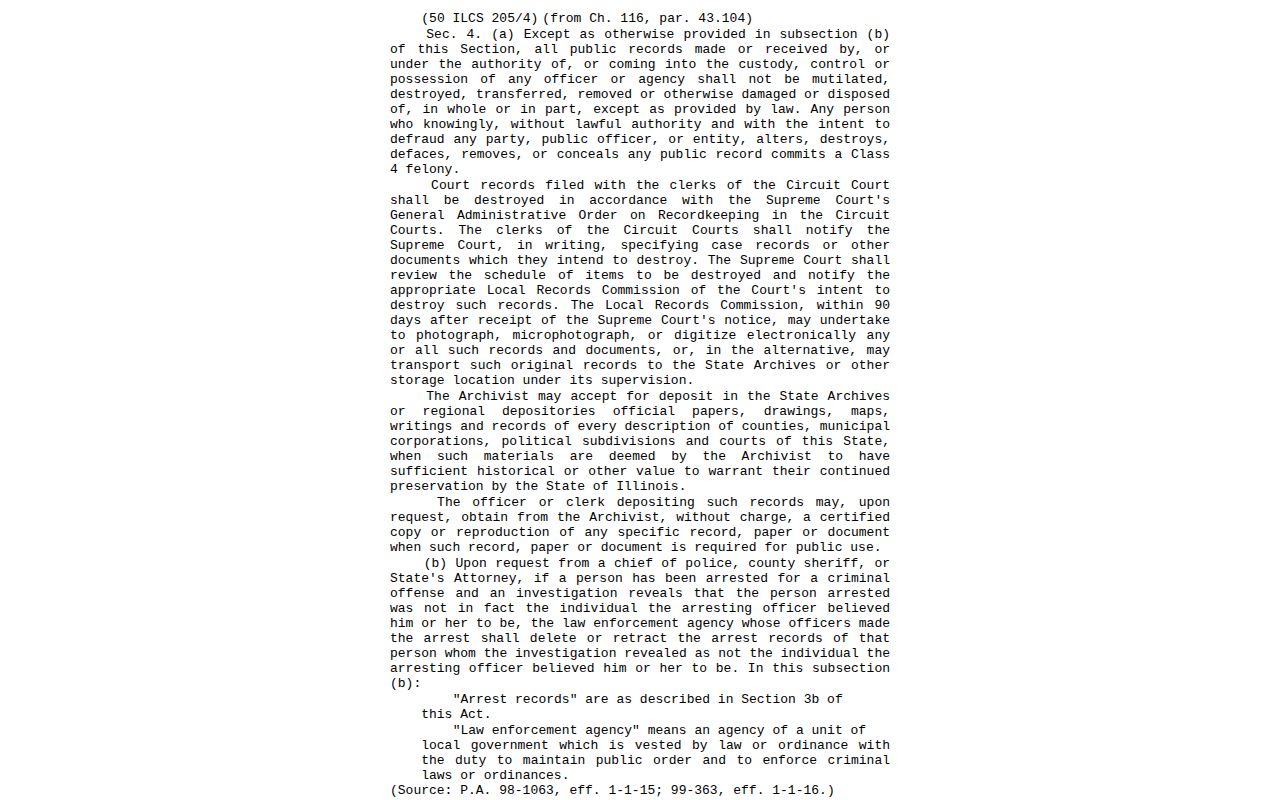 Illinois local records law reference for Cumberland County archive requests