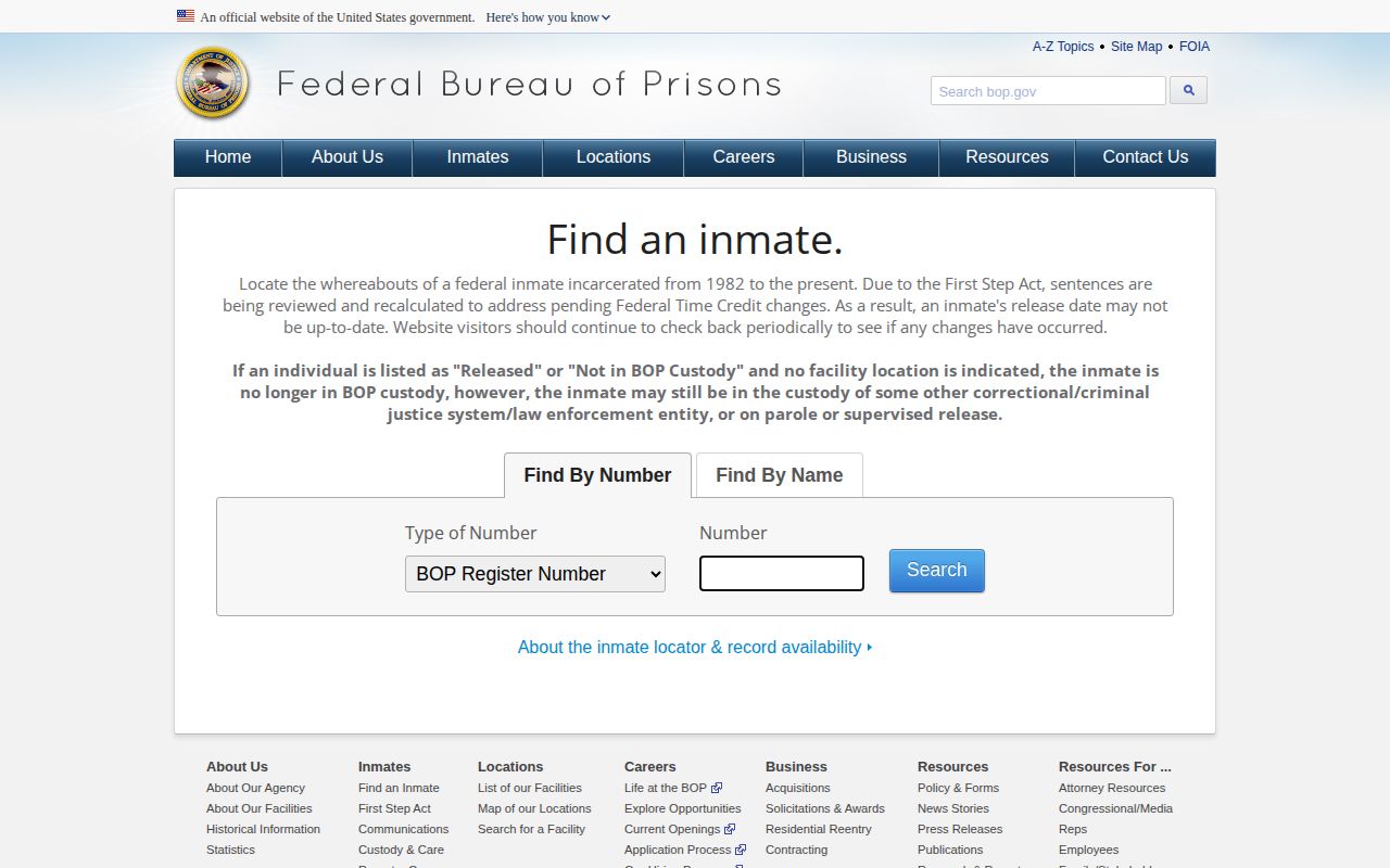 Federal inmate locator boundary for Cumberland County arrest-record research