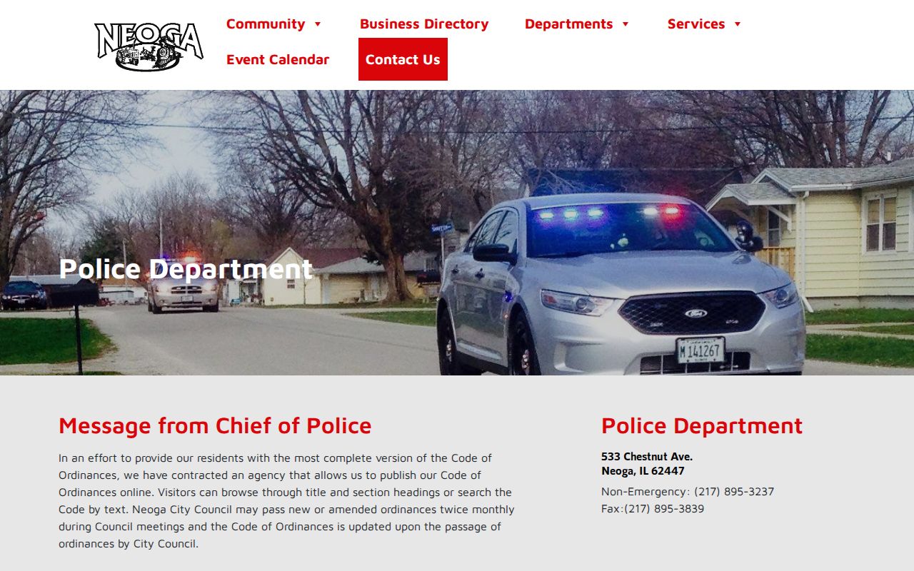 Neoga Police Department contact page for Cumberland County arrest records